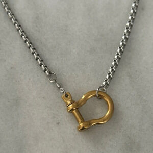 COPY - COPY - COPY - Gold Chain Two Tone Silver Horse Bit Chunky Necklace